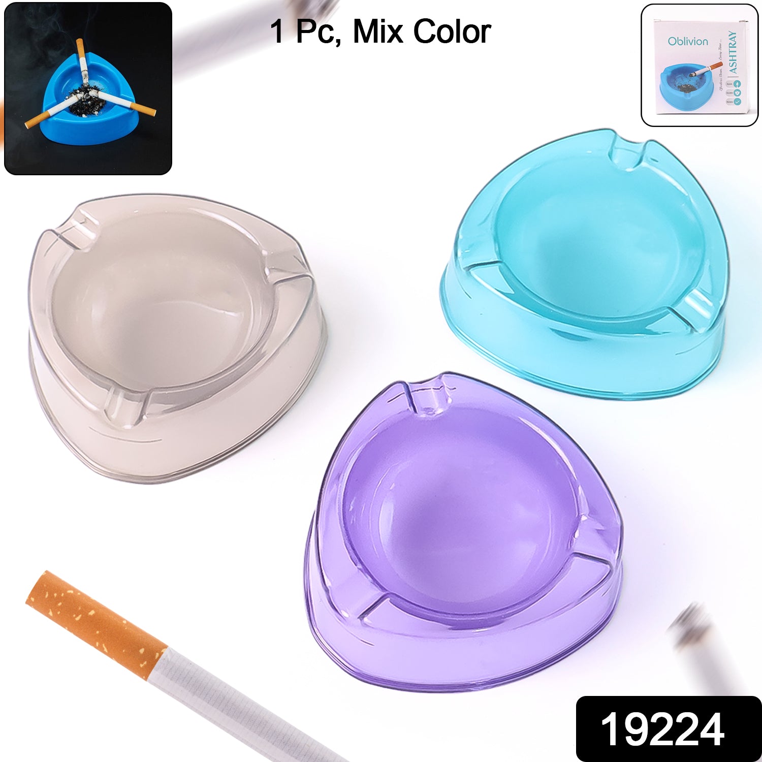 Oblivion Transparent Plastic Ashtray (Mix Color  1 Pc) Oblivion Transparent Plastic Ashtray (Mix Color  1 Pc)
